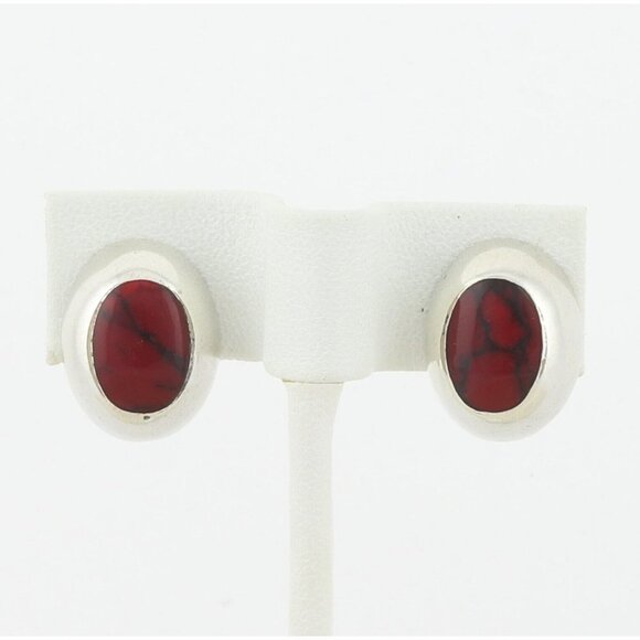 Sterling Silver Red Howlite Earrings Stud Post Earrings - Picture 1 of 8